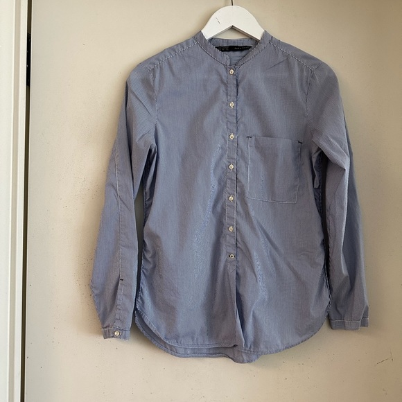 Zara Tops - Zara Basic Blue & White Striped Button Down Shirt
